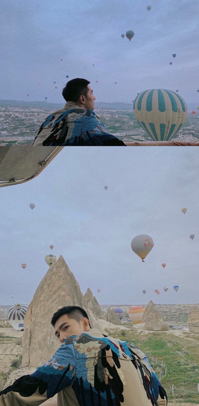 杨洋畅游土耳其与热气球合影 笑容温暖画面很唯美